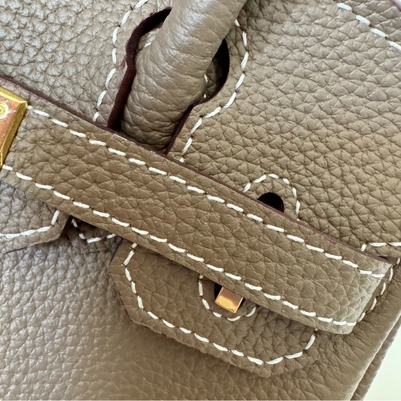 *NO STRAP | Taupe Mini 20 Leather Top Handle w/ Gold Structured Satchel Bag C3 - Picture 6 of 17